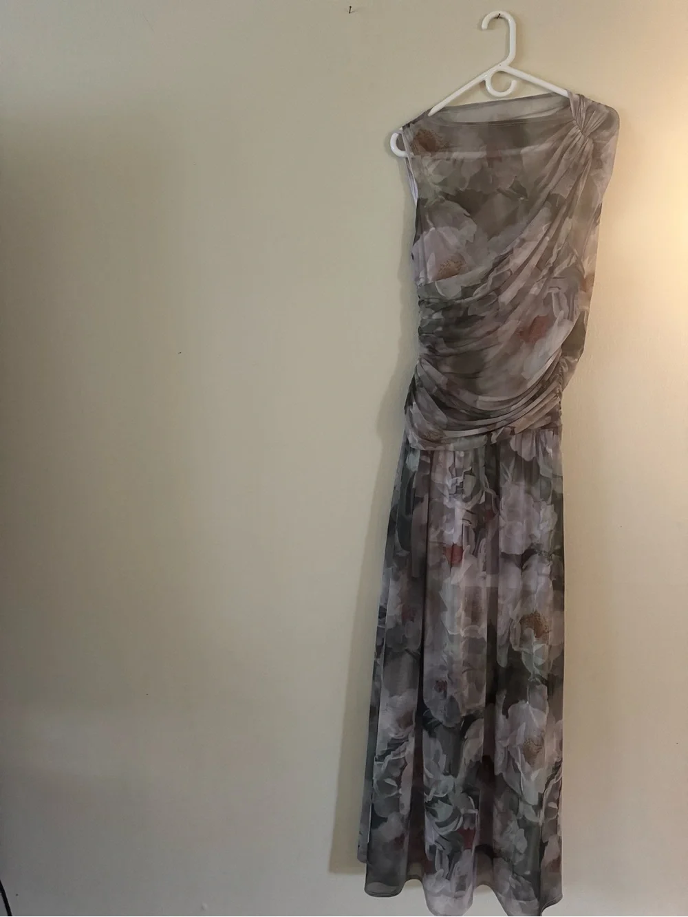 Abercrombie & Fitch Sleeveless Floral Maxi Dress in Olive, Taupe, and Cream